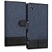 kwmobile Wallet Case Compatible with Sony Xperia Z5 Premium - Case Fabric and Faux Leather Phone Flip Cover - Dark Blue/Black