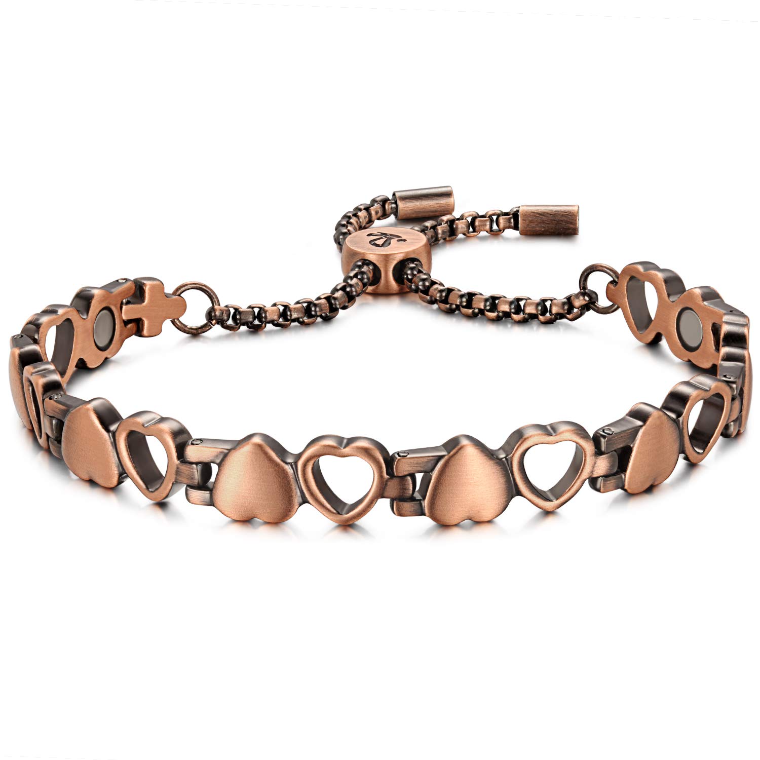 RainSo Magnetic Bracelet for Women - Heart Design Adjustable Pure Copper Bangle | Antique Finished Jewellery with Luxury Gift Box