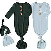 OPAWO Knotted Gown Baby Newborn Sleepers Baby Boy Coming Home Outfit, Bamboo Viscose Baby Gowns with Mitten Cuffs and Hat Set