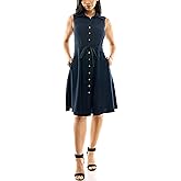 Sharagano Womens Sleeveless Button Front Shirt Dress with Sweep