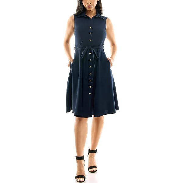 Sharagano Sleeveless Shirt Dress with Front Pockets, Parisian Sage, 10 at  Amazon Women's Clothing store