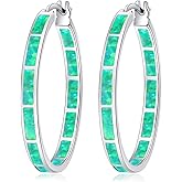 CiNily Opal Hoop Earrings,Women Jewelry Rhodium Plated/Rose Gold or Yellow Gold Plated Gemstone Big Hoop Earrings 32mm
