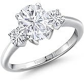 Gem Stone King Customized and Personalized 3-Stone Engagement Ring For Women | 925 Silver | Oval 9X7MM and Round 4MM | Gemstone Birthstone | 3 Stone Wedding Anniversary Promise Ring