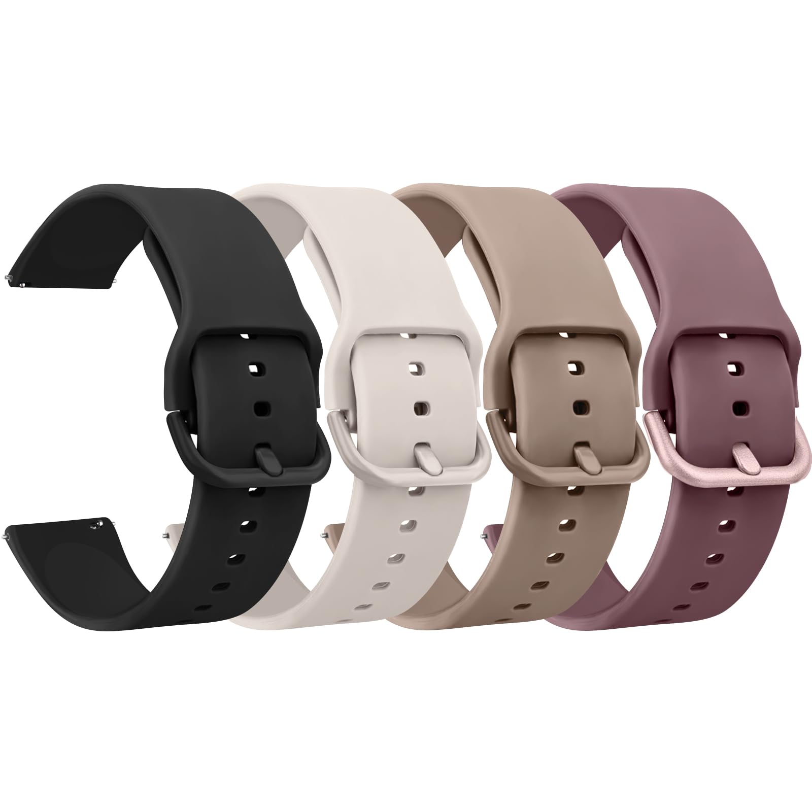 Photo 1 of Meliya 4 Pack Watch Bands, 20mm 22mm Quick Release Soft Silicone Replacement Watch Strap for Women Men (22mm, Black+Starlight+Smoke Purple+Milk Tea)