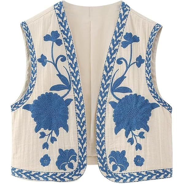 Vintage Floral Embroidered Vest, Women's Floral Embroidered