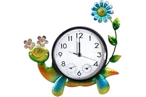 HOBYLUBY Outdoor Clock Silent Non-Ticking, Snail-Shape Outdoor Wall Clock with Thermometer & Humidity Outside Clocks for Patio, Garden, Home Decor