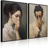Funny Bathroom Wall Art Black and White Humor Toilet Wall Decor Pictures Amusing Lady Man Covering Nose Canvas Prints Vintage mid century Classical Oil Painting Poster Funny Gift Unframed(8x10in)