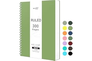 RETTACY Spiral Notebook, A4 College Ruled Notebook with 300 Pages, 8.2" × 11.2", Large Size, Notebook Journal for School, Work, Writing, 100 GSM Thick Paper, Flexible Plastic Cover (Green)