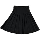 BGDK Women’s Cotton Pleated Knee Length Skirt- Elastic Waist Office Pleated Skirt