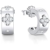 TIMELESSTAR Clover Hoop Earrings for Women Gifts with Lab-Grown Moissanite|Lab-Grown Emerald|18K Gold Plated S925 Sterling Silver Non Tarnish