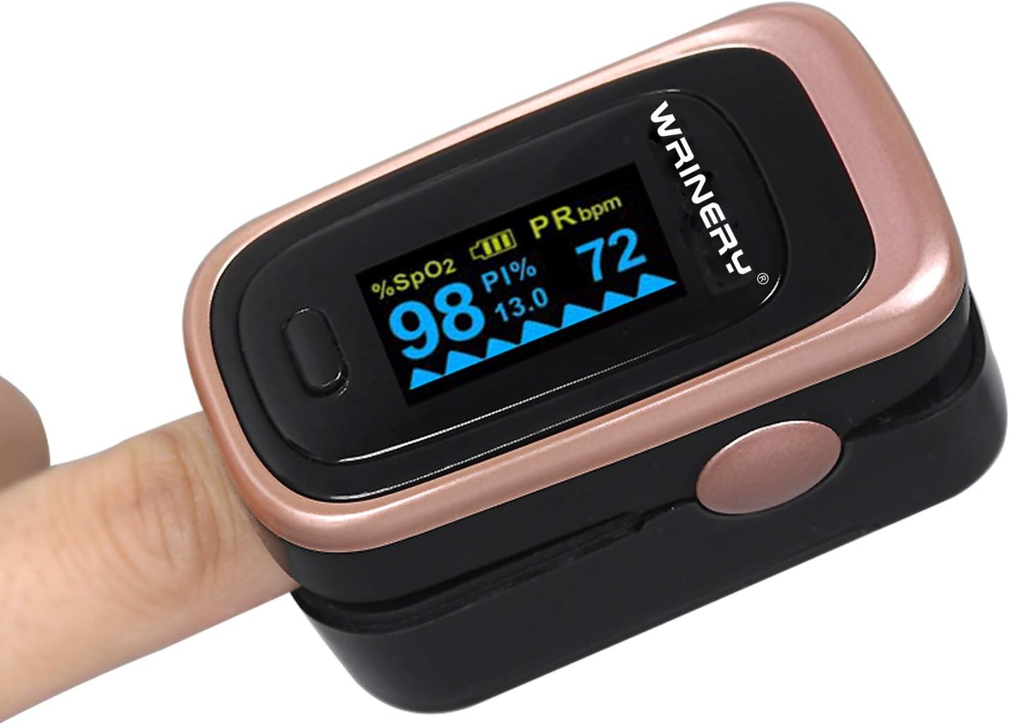 Oxygen Saturation Monitor, Pulse Oximeter Fingertip, Oxygen Monitor, O2 Saturation Monitor, OLED Portable Oximetry with Batteries, Lanyard (Rose Gold-Royal Black): Health & Personal Care