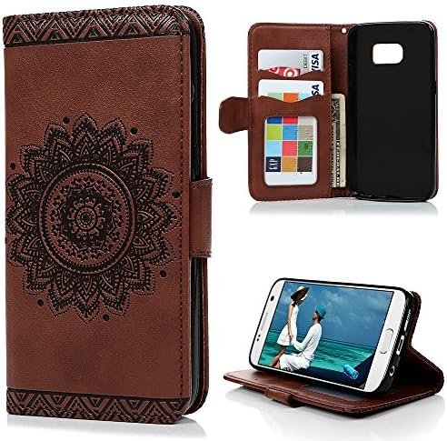 iphone 6s cover, iphone 6s case, Liberwill Wallet Cover PU leather Cover Kickstand Floral Pattern Credit Card Slots Protector for iphone 6 w/ Screen Protector Hand Strap (iphone 6 plus - Brown)