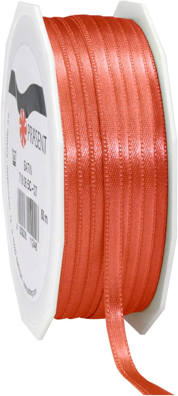 Präsent - Satin Ribbon Living Coral 6 mm width, 50 m length, Living Coral (Rosa)