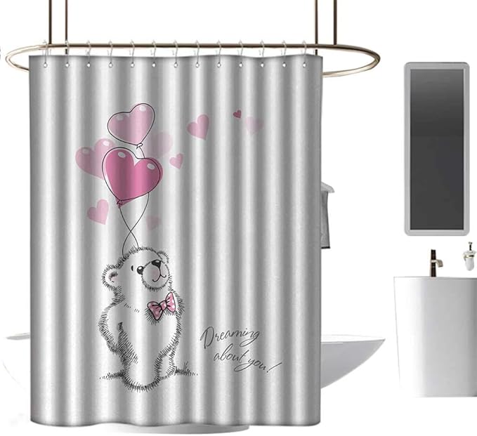 Cortina de ducha con diseño de oso de peluche, con forma de corazón