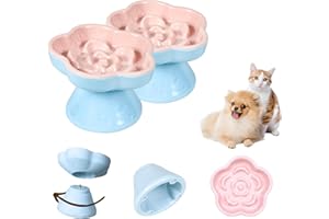 TAFELF 2Pc Slow Feeder Cat Bowl, Unbreakable Elevated Cat Bowls - Heavy Weighted, Non-Slip Raised Slow Feeder, Tilted Small Dogs Slow Feeders Bowl, Dry & Wet Food, Whisker Friendly (Pink, 5.8"