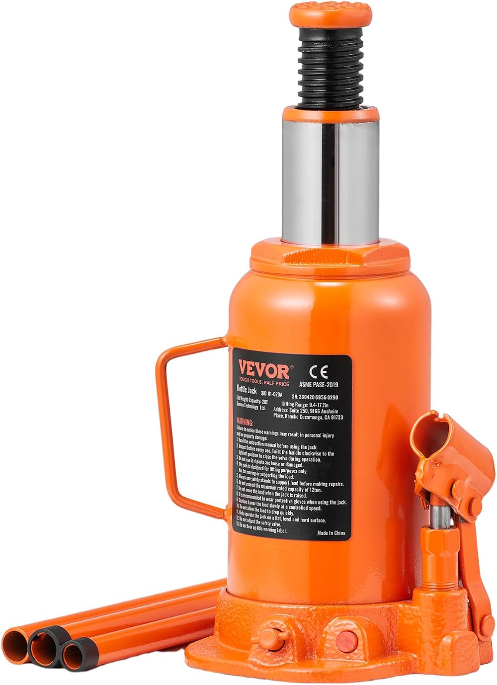 VEVOR 20 Ton Hydraulic Bottle Jack 240-450mm Lift Range Car Truck Pickup Repair
