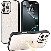 MOWIME Compatible with iPhone 16 Pro Max Case with Finger Strap, Cheetah Print Shockproof Soft TPU Protective Cover for Women Girls, Slim Anti Scratch Case for iPhone 16 Pro Max 6.9 Inch, White
