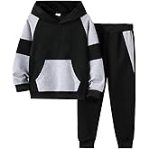 5-11Y Boys Clothes Long Sleeve Hooded Pullover Colorblock Sweatshirt + Pants 2pcs Fall Winter Outfit Set