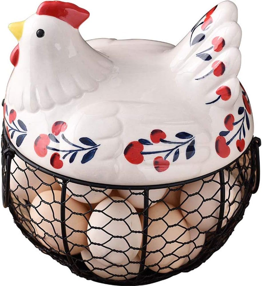 amazon com zpfdm hen storage basket egg storage basket metal wire wire with white ceramic cover egg dispenser rack kitchen supplies for organizer and store egg home kitchen zpfdm hen storage basket egg storage basket metal wire wire with white ceramic cover egg dispenser rack kitchen supplies for organizer and store egg