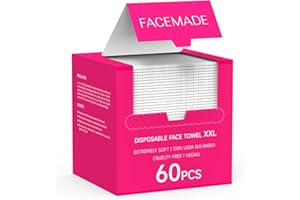 FACEMADE 60 Count XXL Disposable Face Towels 12" × 12", 100% USDA Biobased Face Towelettes Disposable, Clean Facial Towels for Makeup and Clean Skin, Super Soft and Thick Dry Wipes Club