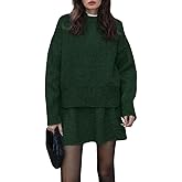 CHARTOU Women Sweater Skirt Sets 2 Pieces Outfits Loose Fit Pullover Sweater Knitted Mini Skirt