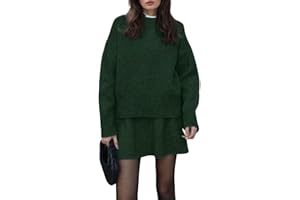 CHARTOU Women Sweater Skirt Sets 2 Pieces Outfits Loose Fit Pullover Sweater Knitted Mini Skirt