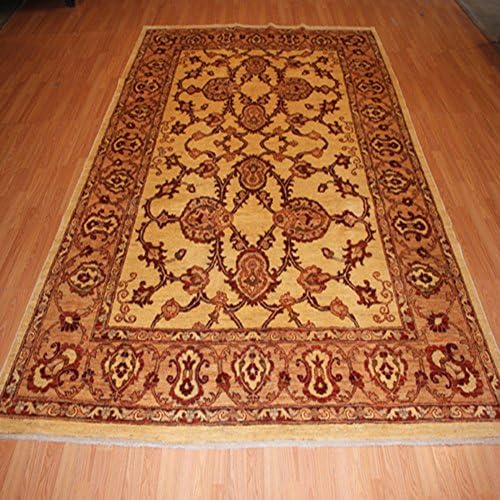 Rare Persian Carpet 8' X 10' Peshawar Tan Wool Hand Knotted Rug