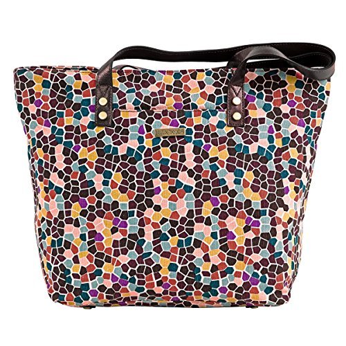 Gemma Hexagonal Pattern Shoulder Tote Bag with Zip and Slip Pockets 15.5 x 12 x 5 Inches