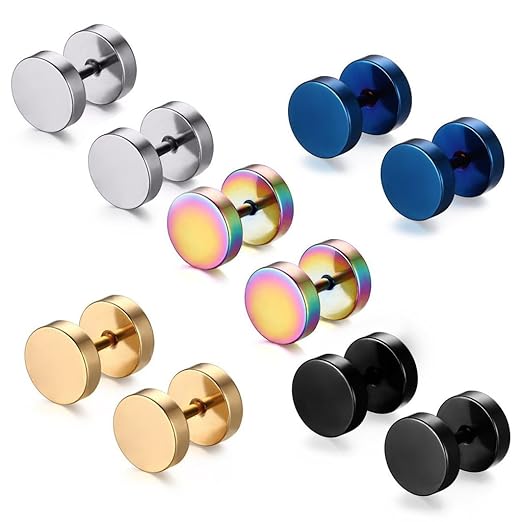 5 Paare 8 mm Tian Edelstahl Herren Ohrstecker Creolen Tunnel Ohrringe für Damen Fakeplug Fake Plug Ohrringe Edelstahl Herren 