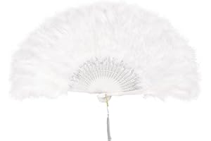 EOSAU Marabou Feather Fans Handheld, 1920s Vintage Gatsby Style Flapper Folding Hand Fan Foldable for Wedding Bridal Dancing Tea Party Costume Accessories Decoration (White)