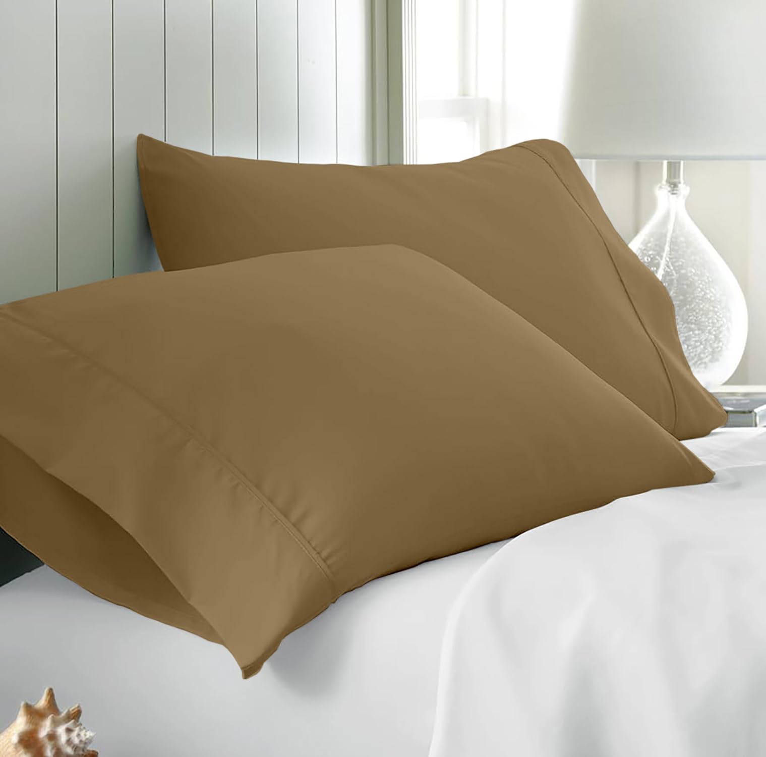 Kotton Culture Set Of 2 Pillowcases Egyptian Cotton, 600 Thread Count Envelope Closure Pillow covers Standard Size 50 X 75 cm, Soft and Breathable - Taupe
