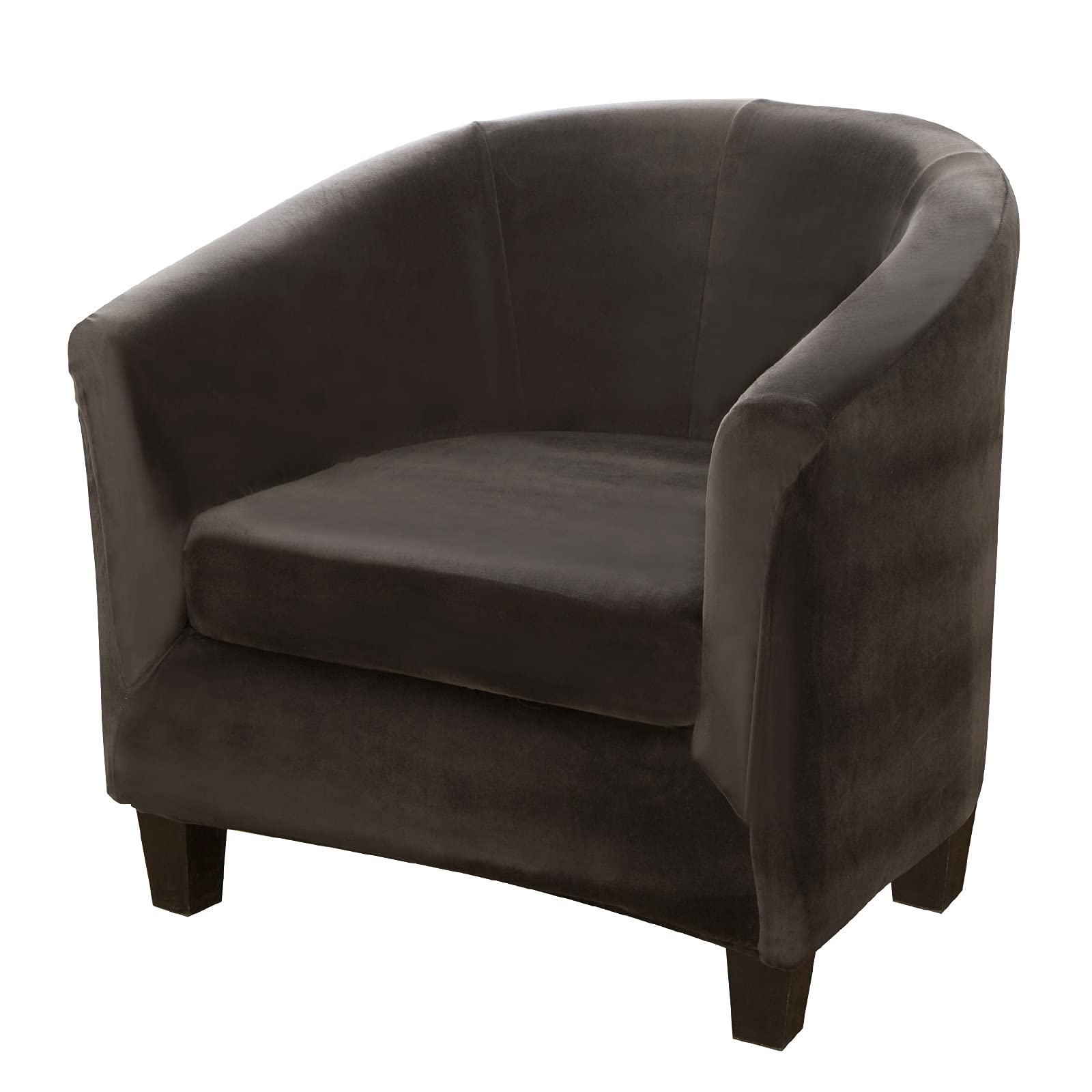 Velvet Club Chair Slipcover,Stretch Tub Chair Cover Barrel Chair Slipcover Armchair Sofa Cover Removable Elastic Furniture Protector 2-Piece Arm Chair Cover for Living Room(Dark Grey,1pc)