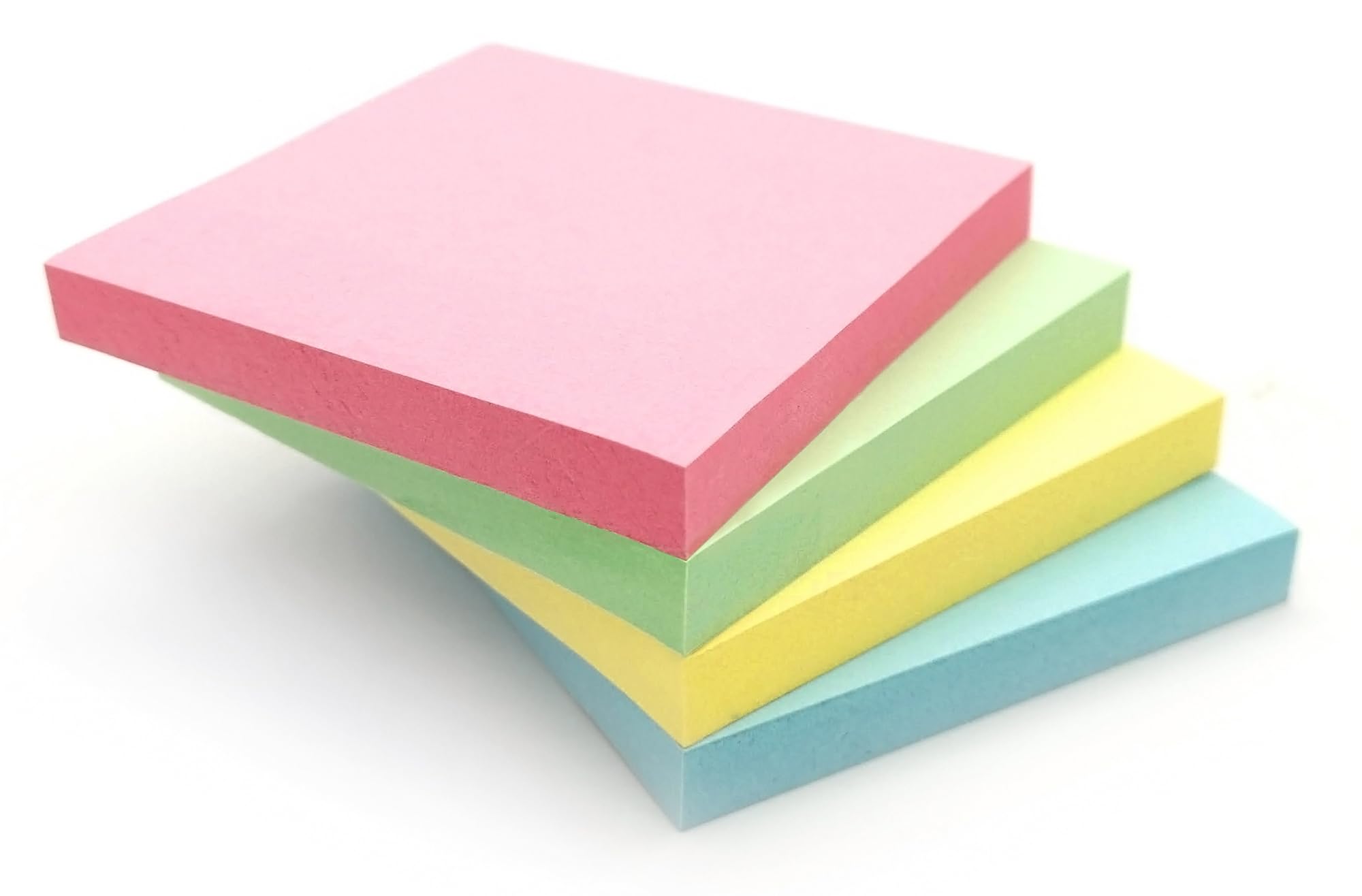 400 Square Shaped Sticky Notes Pads - Pastel Colours (76x76mm) Set of 4 (100 Sheets Each) - Colourful Removable Adhesive Memo Pads in Blue, Pink, Green, Yellow | Office, Home & School Uses