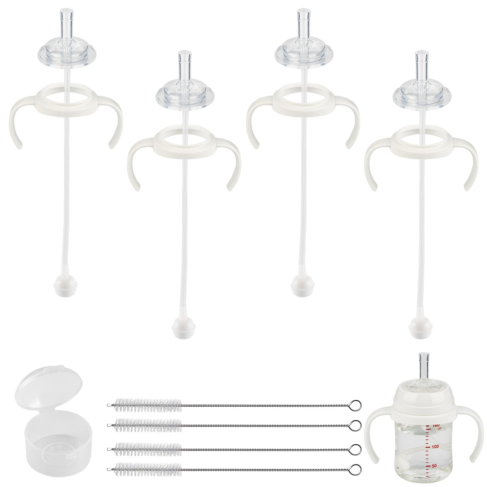 Photo 1 of Straw Cup Soft Spout Conversion Kit for Pigeon Baby Bottle, Toddler Transition Kit with Silicone Straw Top Nipple, Weighted Straw, Bottle Handle, Cleaning Brush, 4 Pack, 8m+