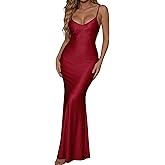 OYOANGLE Women's Backless Ruched Elegant Maxi Dress Spaghetti Strap Sleeveless Bodycon Evening Party Dresses
