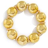 PINK TOWN Chunky Gold Bead Bracelets,Big Round Ball Beaded Elastic Bracelet Vintage Punk Metal Stretch Bangles Adjustable Strand Bracelets Fashion Jewelry for Women
