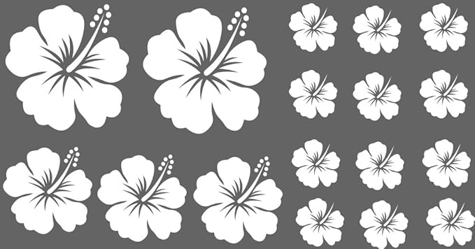XL Design Set Y 17 Stück weiße HIBISKUS Blumensticker Autoaufkleber Blumen oder Wandtattoo selbstklebende Aufkleber fürs Auto