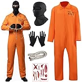 5pcs Orange Prisoner Jumpsuit with Balaclava Gloves for Adult Teens Halloween Prison Inmate Uniform Jail Criminal Outfit