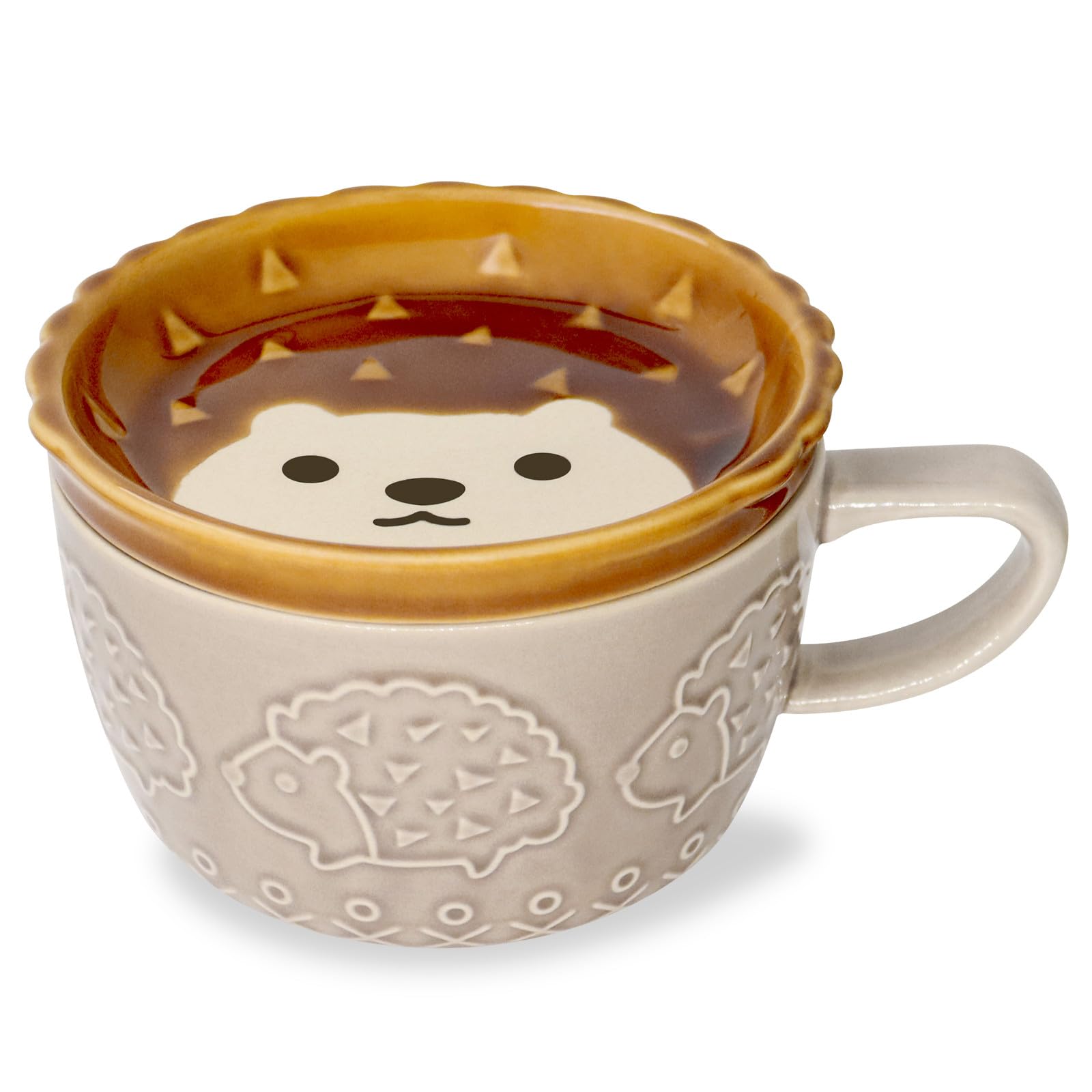 Phitihui Cute Hedgehog Mug with Lid, Animal Coffee Tea Cup Saucer Set, Gifts for Birthday Graduation Valentines Mothers Day Easter Christmas, Women Men Mum Her Girl Boy Teacher Friend Presents Idea
