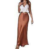 MOROUTLINE Women’s Silk Satin Skirts Long Maxi Drawstring A-Line Fall Elegant Cocktail Party Wedding Mermaid Midi Skirt