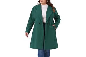 Agnes Orinda Plus Size Winter Coats for Women Lapel Single Breasted Belted with Pocket Pea Coats Trench Coats
