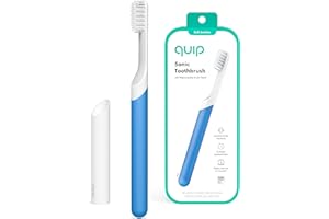 Quip Sonic Toothbrush for Adults - Timed Electric Toothbrush with Cover - Replaceable Brush Head, Soft Bristles, Plastic Handle, 3 Month Battery Life - Travel Toothbrush - Blue