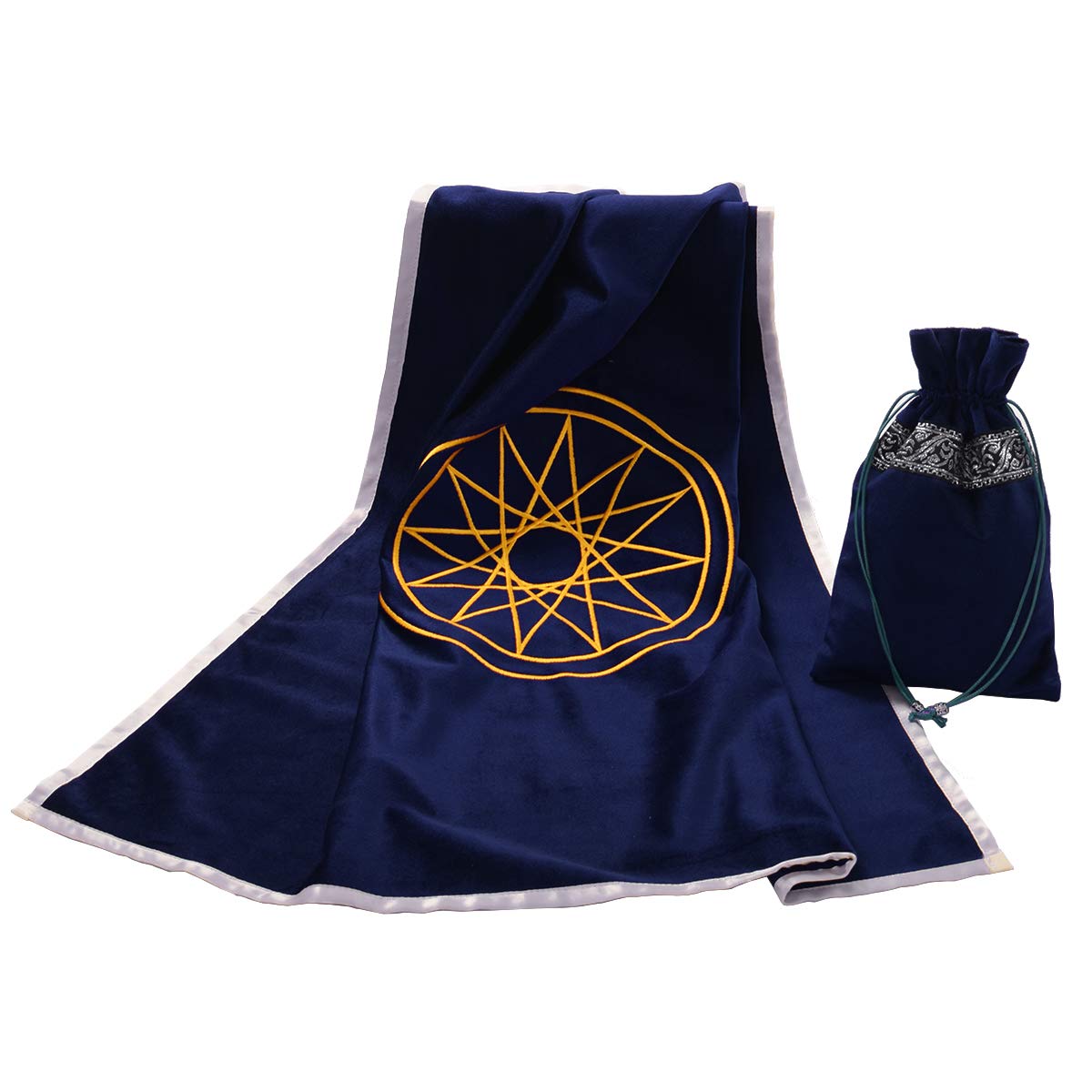 BLESSUME Tarot Tablecloth Altar Divination Cloth with Tarot Pouch (Blue)