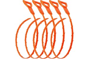 GROTO Hair Drain Clog Remover Cleaning Tool, Hair Drain Clog Remover and Removal Opener Sink and Bathtub, 20.5 Inch, Orange, Set of 5