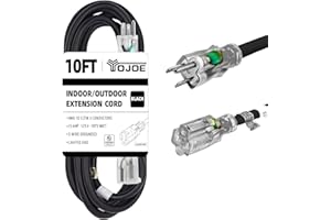 YOJOE Indoor Outdoor Extension Cord with Lighted End, 3 Prong 15A Weatherproof Power Extension Cord, 10 Gauge Heavy Duty 10 ft Black Extension Cord for Garage, Garden and Home, 10/3 SJTW UL Listed