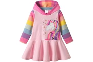 VIKITA Kids Girls Winter Long Sleeve Casual Cartoon Appliques Striped Dresses for 2-8 Years