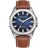 Perry Ellis Solar Powered Mens Watch | Vegan Leather Water-Resistant Analog Wrist Watches for Men | 42mm Case | Relojes para Hombres | Elegant Gift for Man