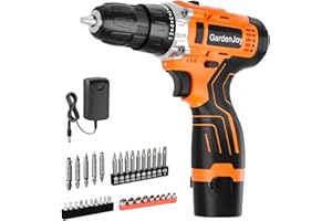 GARDENJOY 12V Cordless Electric Drill Driver Set, Powerful Lightweight Portable Rechargeable Screwdriver 65pcs Accessories,2-Speed, 24+1 Position for Wood/Wall Drilling & Screw Driving, Home DIY Tool woman man