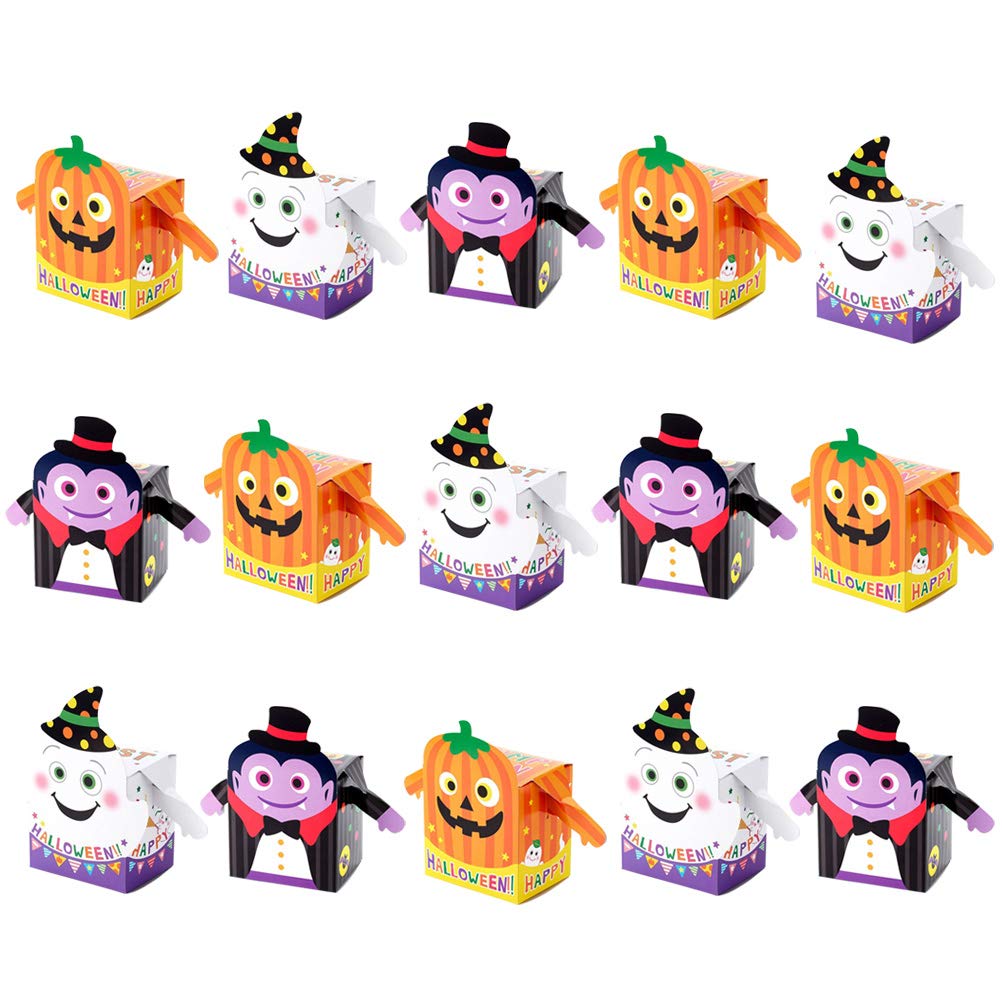 TOYMYTOY 15 Pack Halloween Candy Boxes,Ghost Pumpkin Designed Paper Treat Boxes for Halloween Party Supplies