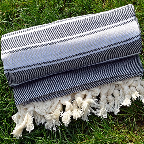 Dandelion - Basic Pattern - Naturally-Dyed Cotton Turkish Towel Peshtemal - 71x39 Inches - Black - Thumbnail 7